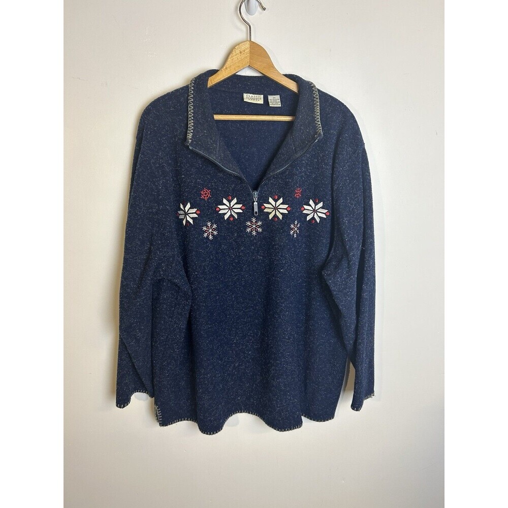 Vintage classic elements christmas sweater Plus Size 2X‎  1/2 Zip  Navy Blue